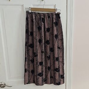 Vintage Midi Black and Taupe Floral Skirt